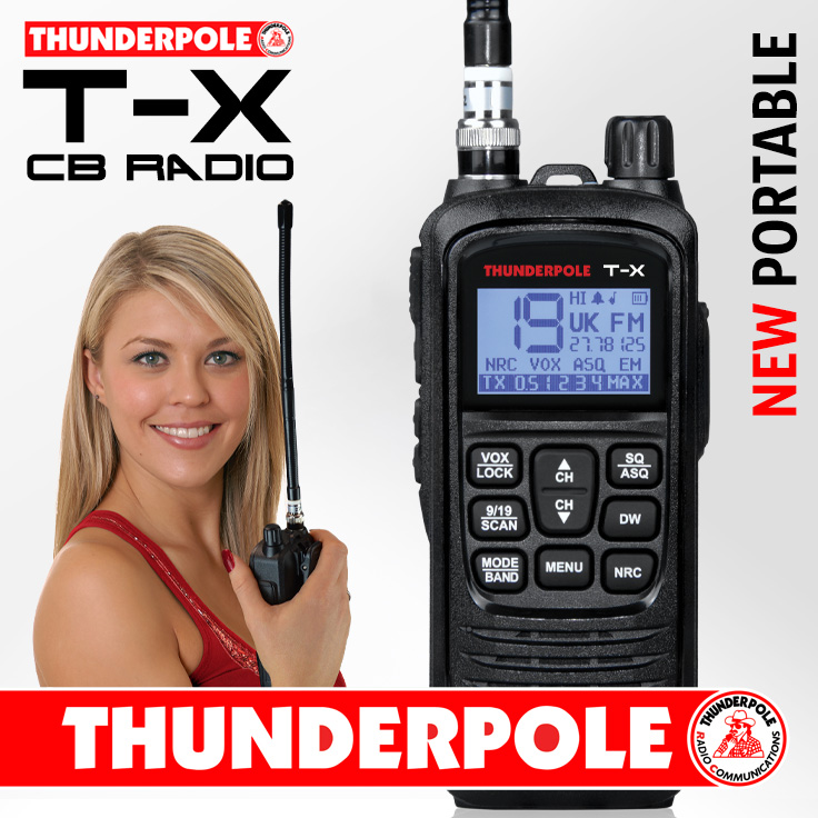 The Thunderpole T-X is the next generation of portable CB radio, with advanced features including NRC noise reduction technology.